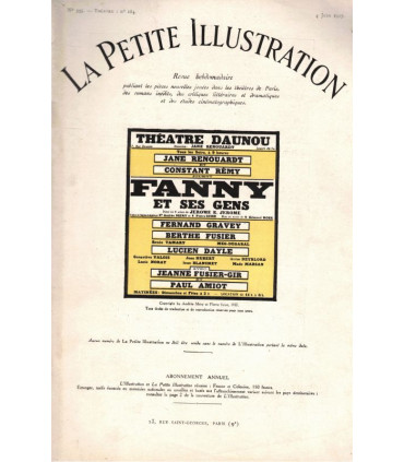 Fanny et ses gens, Jerome K. Jerome, acteurs Fernand Gravey, Jane Renouardt  - La Petite Illustration Théâtre N°184 1927