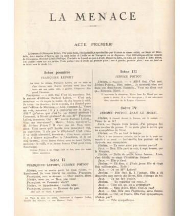 La menace, Pierre Frondaie, acteurs Cora Laparcerie, Jean Worms, Georges Mauloy, - La Petite Illustration Théâtre N°153 1925