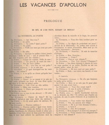 Les vacances d'Apollon, Jean Berthet, acteurs Gaby Sylvia, Gérard Landry - mythologie, La Petite Illustration Théâtre N°457 1939