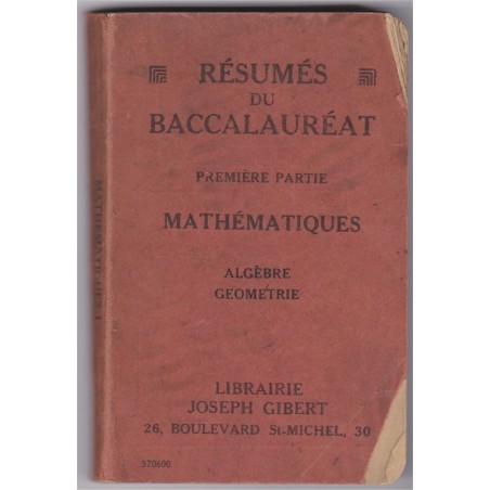 Résumés du bac 1937 mathématiques, Librairie Joseph Gibert, manuels mathématiques