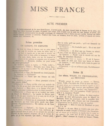 Miss France, Georges Berr, acteurs Harry Baur, Maurice Bénard, Germaine Michel - La Petite Illustration Théâtre N°258 1930