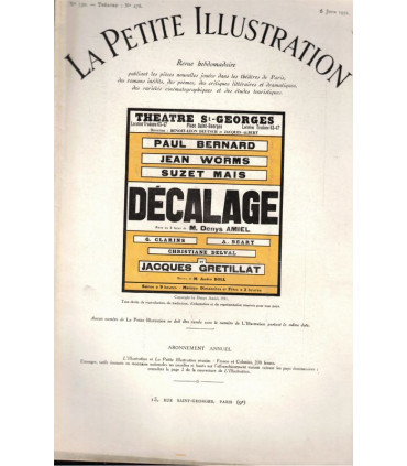 Décalage, Denys Amiel, acteurs Paul Bernard, Jean Worms, Suzet Maïs - La Petite Illustration Théâtre N°278 1931