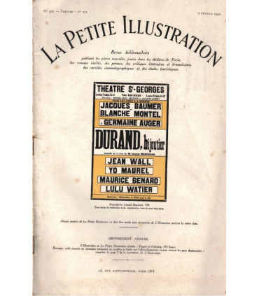 Durand bijoutier, Léopold Marchand, acteurs Jacques Baumer, Blanche Montel - La Petite Illustration Théâtre N°251 1930