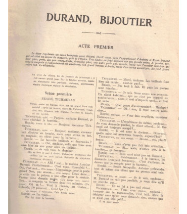 Durand bijoutier, Léopold Marchand, acteurs Jacques Baumer, Blanche Montel - La Petite Illustration Théâtre N°251 1930