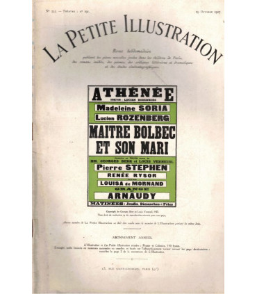 Maître Bolbec et son mari, Georges Berr, acteurs Madeleine Soria, Lucien Rozenberg - La Petite Illustration Théâtre N°191 1927