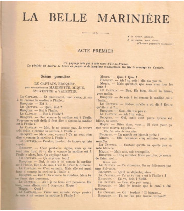 La belle marinière, Marcel Achard, acteurs Marie Bell, Jean Yonnel - La Petite Illustration Théâtre N°249 1930