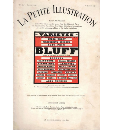 Bluff, Delance, acteurs Jules Berry, Marguerite Morno, Pierre Larquey, Suzy Prim  - La Petite Illustration Théâtre 290 1932