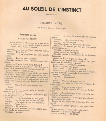 Au soleil de l'instinct, Paul Raynal, acteurs Annie Ducaux, Aimé-Clariond - La Petite Illustration Théâtre 298 1932