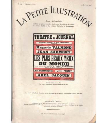 Les plus beaux yeux du monde, Jean Sarment, acteurs Marguerite Valmond, Abel Jacquin - La Petite Illustration Théâtre n°434 1938