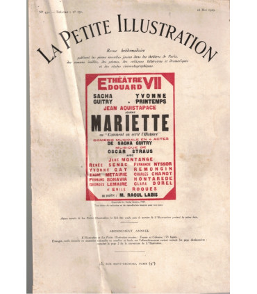 Mariette, Sacha Guitry, acteurs Yvonne Printemps, Sacha Guitry - La Petite Illustration Théâtre n°230 1929