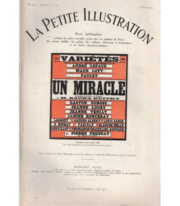 Un miracle, Sacha Guitry, acteurs Pierre Fresnay, André Lefaur, Pauley - La Petite Illustration Théâtre n°203 1928
