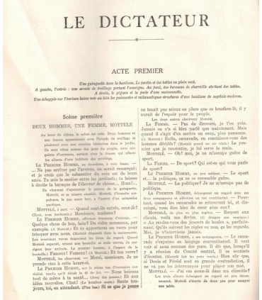 Le dictateur, Jules Romains, Louis Jouvet, acteurs Francen, Vargas,  - La Petite Illustration Théâtre n°170 1926