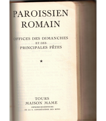 Paroissien romain, offices des Dimanches et des principales fêtes, Maison Mame Tours, 1956 - missels, reliure cuir