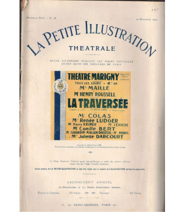 La traversée, Alfred Capus, acteurs Henry Roussel, Maille,  - La Petite Illustration Théâtrale n°28 1920