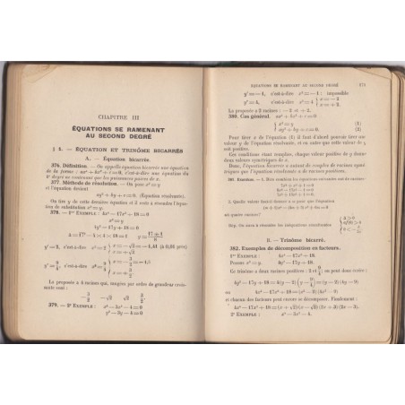 Cours d'algèbre 1937 classes de 2e et 1ère, Brachet et Dumarqué - manuels mathématiques,