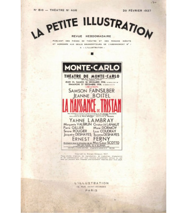 La naissance de Tristan, Georges Delaquys, acteurs Samson Fainsilber, Jeanne Boitel, - La Petite Illustration Théâtre n°406 1937