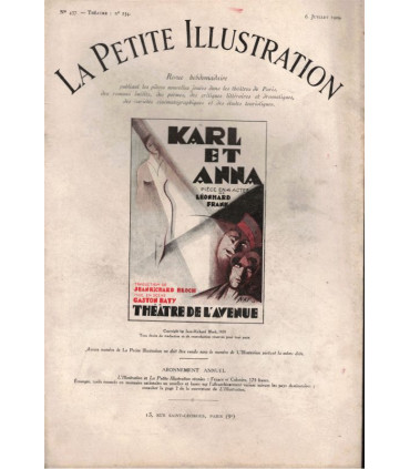 Karl et Anna, Léonhard Frank, acteurs Roger Legris, Suzanne Demars - La Petite Illustration Théâtre n°239 1929