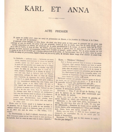 Karl et Anna, Léonhard Frank, acteurs Roger Legris, Suzanne Demars - La Petite Illustration Théâtre n°239 1929