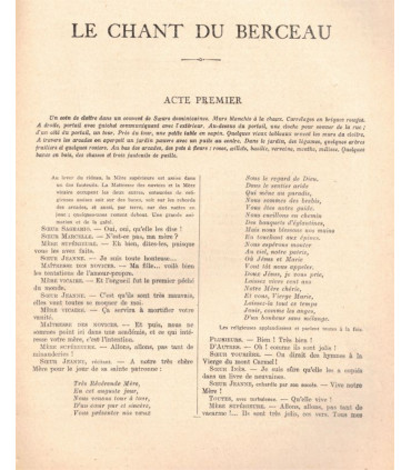 Le chant du berceau, Gregorio Martinez-Sierra, acteurs Héléna Manson, Susanne Delorme - La Petite Illustration Théâtre 279 1931