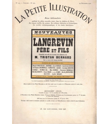 Langrevin Père et Fils, Tristan Bernard, acteurs Carette, Roger Tréville - La Petite Illustration Théâtre n°270 1930