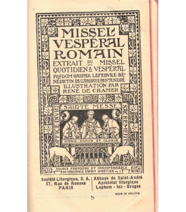 Missel vespéral romain, Dom Gaspar Lefebvre, bénédiction de l'abbaye de Saint-André,1933 - Diocèse de Saint-Dié, reliure cuir