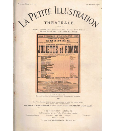Juliette et Roméo, André Rivoire, Shakespeare, Luigi da Porto, acteur Albert Lambert  - La Petite Illustration Théâtrale 27 1920