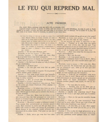Le feu qui reprend mal, Jean-Jacques Bernard, acteur Pierre Renoir  - La Petite Illustration Théâtre N°47 1921
