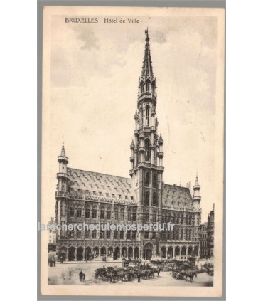 Belgique occupée, timbre Deutsches Reich Belgien 10c 1914, cachet allemand censure, carte postale Bruxelles Hôtel de ville