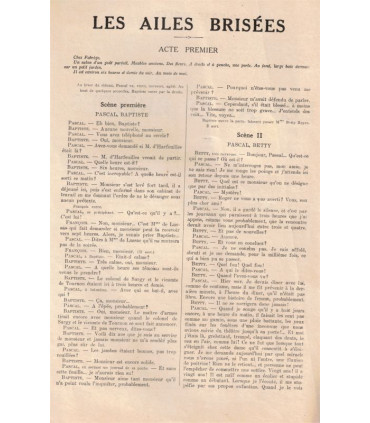 Les ailes brisées, Pierre Wolff, acteurs Francen, Jeanne Provost   - La Petite Illustration Théâtrale 33 1921