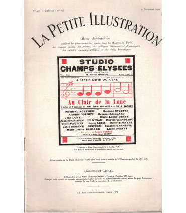 Au clair de la lune, Jehan Bouvelet, acteurs Maurice Lagrenée, Suzanne Nivette  - La Petite Illustration Théâtre 244 1929