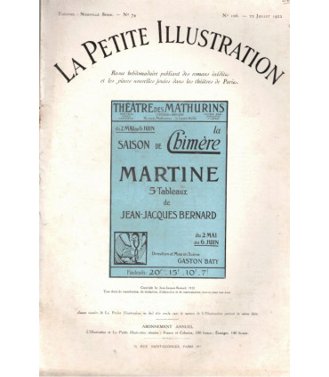 Martine, Jean-Jacques Bernard, acteurs Jean Caudray, Marguerite Jamois   - La Petite Illustration Théâtre 74 1922
