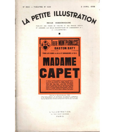 Madame Capet, Marcelle-Maurette, acteurs Marguerite Jamois, Georges Vitray   - La Petite Illustration Théâtre N°433 1938