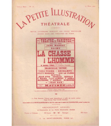 La chasse à l'homme, Maurice Donnay, acteurs Raimu, Jane Marnac  - La Petite Illustration Théâtrale n°20 1920