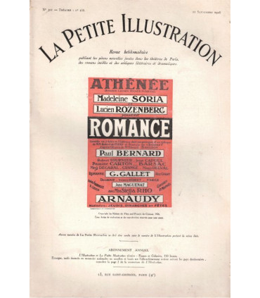 Romance, Robert de Flers, Edward Sheldon, acteurs Pauline Carton, Madeleine Soria - La Petite Illustration Théâtre N°168 1926