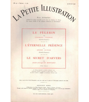 Le pèlerin Charles Vildrac, Le secret d'Arvers, Jean-Jacques Bernard - La Petite Illustration Théâtre 167 1926