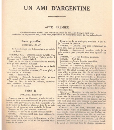 Un ami d'Argentine, Tristan Bernard, acteurs Madeleine Soria, Lucien Rozenberg, - La Petite Illustration Théâtre 273 1931