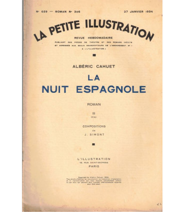 La nuit espagnole, T3, Albéric Cahuet - roman populaire, La Petite Illustration Roman N°306 1934