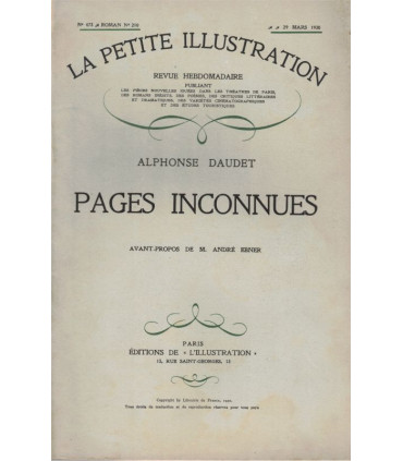 Pages inconnues, Premières impressions de Paris, Alphonse Daudet - roman populaire, La Petite Illustration Roman N°210 1930