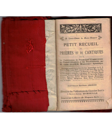 Petit recueil de prières et de cantiques pour le catéchisme de Première Communion, Abbé Saurin 1913 - avec croix en laiton