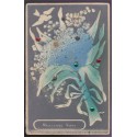 Carte postale Meilleurs voeux, myosotis, colombe et brillants, timbre-poste type blanc 1 5c vert - carte postale gaufrée