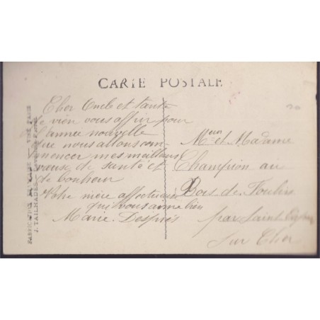 Carte postale Bonne année, pensées, gui, houx - carte postale ancienne, fleurs, fête