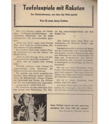 G-man Jerry Cotton, Band 370, Teufelsspiele mit Raketen, Bastei, 1967 - Der Mörder-Club von Brooklyn, Kriminal Heftromane