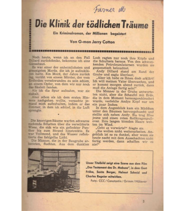 G-man Jerry Cotton, Band 419, Die Klinik der tödlichen Träume, Bastei, 1964 - Delfried Kaufmann, Kriminal Heftromane