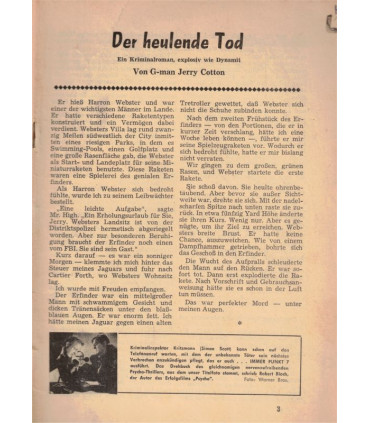 G-man Jerry Cotton, Band 326, Der heulende Tod, Bastei, 1963 - Delfried Kaufmann, Kriminal Heftromane