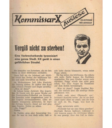 Kommisar X Bestseller, Auslese 265, Vergiss nicht zu sterben, Erich Pabel Verlag -  Kriminal Heftromane