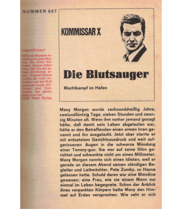 Kommissar X, Nummer 607, Die Blutsauger, Erich Pabel Verlag -  Kriminal Heftromane