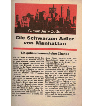G-man Jerry Cotton, Band 689, Die Schwarzen Adler von Manhattan, Bastei, 1970 - Kriminal Heftromane