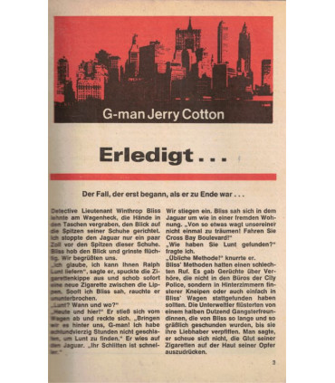G-man Jerry Cotton, Band 704, Erledigt, Bastei, 1970 - Kriminal Heftromane