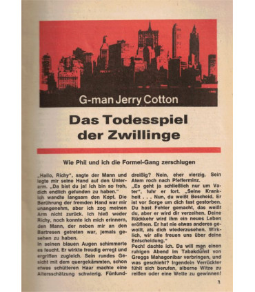 G-man Jerry Cotton, Band 703, Das Todesspiel der Zwillinge, Bastei, 1970 - Kriminal Heftromane