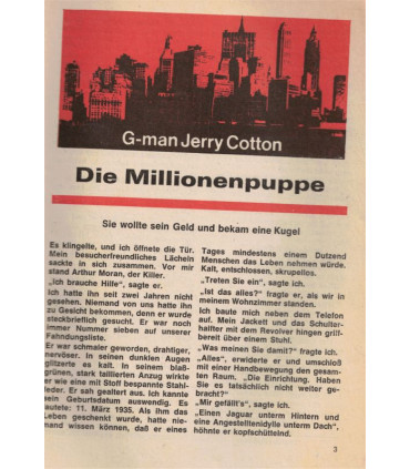 G-man Jerry Cotton, Band 707, Die Millionenpuppe, Bastei, 1970 - Kriminal Heftromane